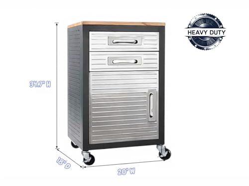 Heavy Duty Rolling Storage Cabinet with Wheels and Drawers (1 Door, 2 Drawer (20" W x 18" D x 34.7" H) / Graphite)