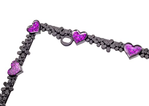 3D Shining Daisy Heart License Plate Frame from Pure Zinc Alloy Metal Perfect Plate Holder (Matt Black with Purple Glitter, Luminously Heart)
