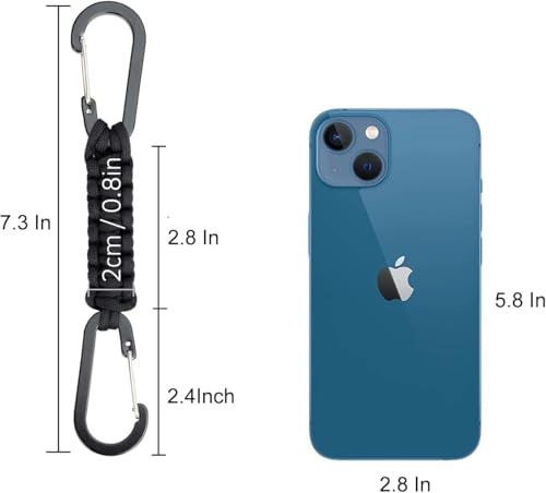 Carabiner Keychain Hook with Paracord Strap (1 Black 1 Green)