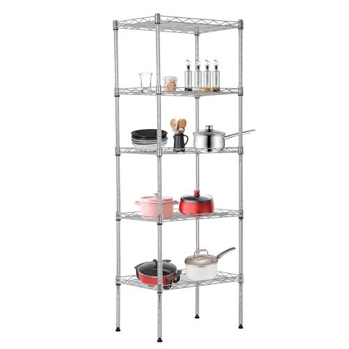 5 Tier Wire Shelf (Chrome / 17"D x 12"W x 48"H)