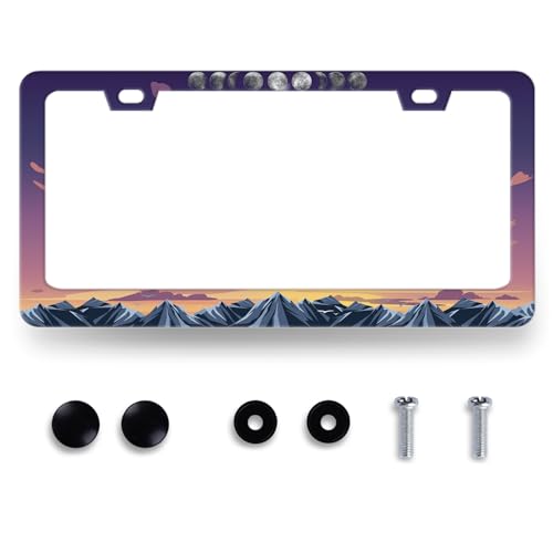 Moon Phase License Plate Frame Stainless Steel Mountains License Holder (Moon Phase Colorful Mountains)