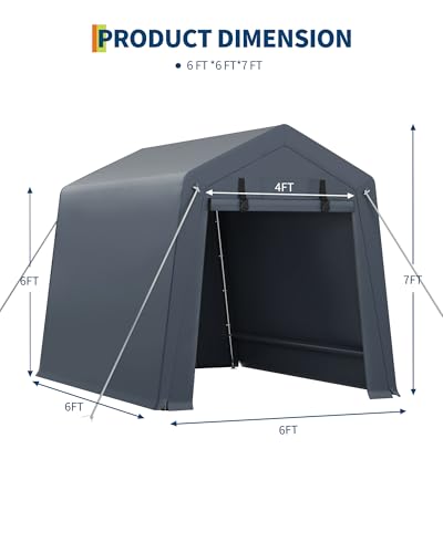 6x6 Ft Carport Heavy Duty Tent with Roll (Double Gray)