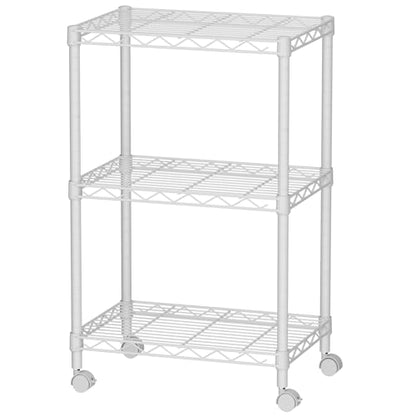 3 Small Wire Shelves Kitchen Pantry Close Home Organizers and Storage Bathroom Shelf Laundry Room Organization Adjustable Book Metal Garage Shelving Unit (White / 3-Tier 11.8"D X 17.3"W X 30.7"H)