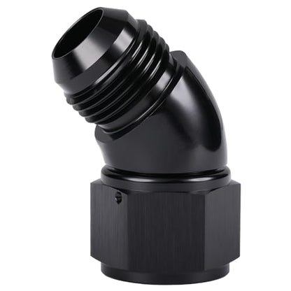 45 Degree 12AN Male to 12AN Female Swivel Full Flow Fitting Adapter Coupler Aluminum Black (12AN / Black - 45 Degree)