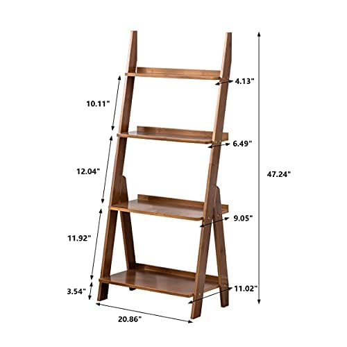 Bamboo Ladder Shelf Bookcase (4 Tier / Walnut)