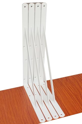 4 Pack L18 x H 12" White Heavy Duty Shelf Brackets with Screws Metal Shelf Brackets Shelf Support Angle Brackets for Shelves L Brackets Heavy Duty Floating Shelf (4 Pack-White / 18''x12'')
