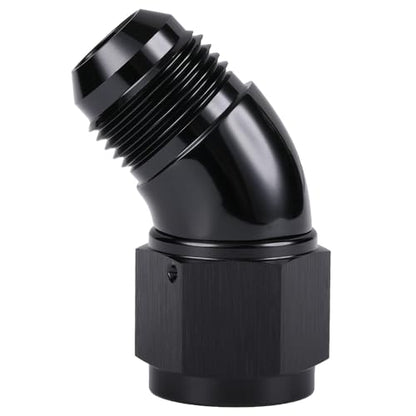 45 Degree 10AN Male to 10AN Female Swivel Full Flow Fitting Adapter Coupler Aluminum Black (10AN / Black - 45 Degree)