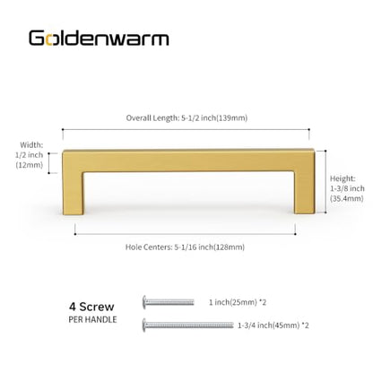 15 Pack 5 Inch Gold Cabinet Handles Brushed Brass Drawer Pulls (Gold / 5 Inch Hole Centers)