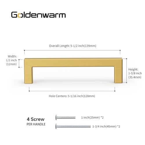10 Pack 5 Inch Gold Cabinet Handles Brushed Brass Drawer Pulls (Gold / 5 Inch Hole Centers)