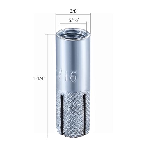 20 pcs) 5/16"-18 Premium Zinc Plated Carbon Steel Drop in Anchors Assortment, Knurled Drop-in-Anchor for Solid Concrete, Internal Forced Expansion Screw Bolts (5/16"-18 / Zinc)