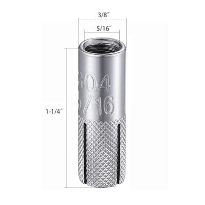 100 pcs) 5/16"-18 Premium Stainless Steel Drop in Anchors Assortment, Knurled Drop-in-Anchor for Solid Concrete, Internal Forced Expansion Screw Bolts (5/16"-18 / SS)