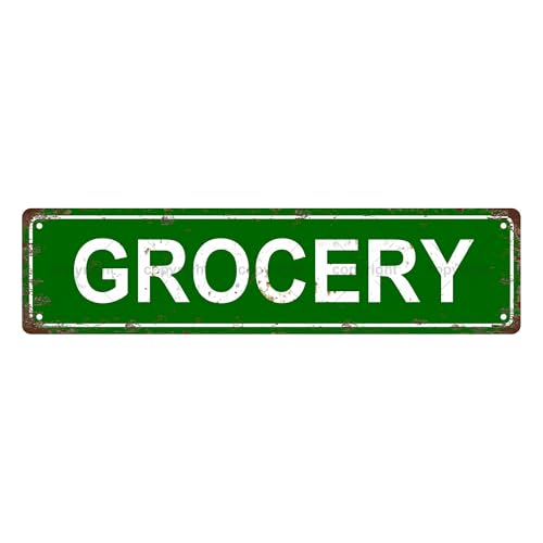 GROCERY SPACE Metal Tin Street Sign Bar Cafe Garage Cave Home Room Wall Bathroom Farmhouse Garden Porch Patio Decor (GROCERY)