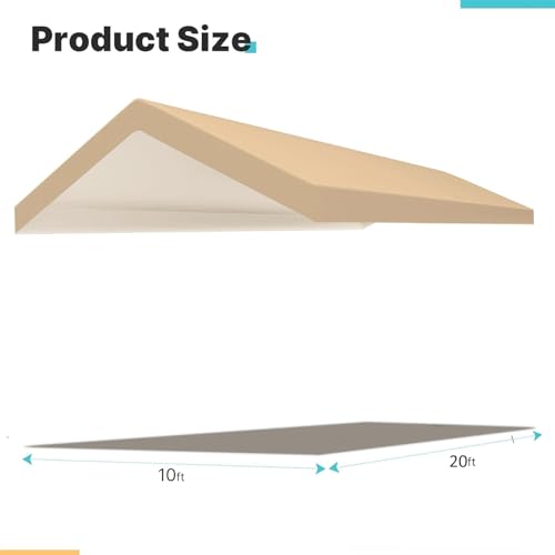 Carport Replacement Canopy Cover for Car Tent Top Garage Shelter Cover Tarp with Ball Bungees (Beige / 10' x 20')