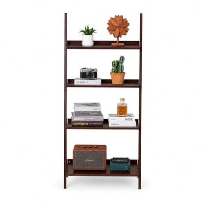 Bamboo Ladder Shelf Bookcase (4 Tier / Walnut)
