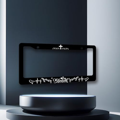 Blessed License Plate Frame Christian License Plate Holder with 2 Holes (Blessed With Jesus Cross)