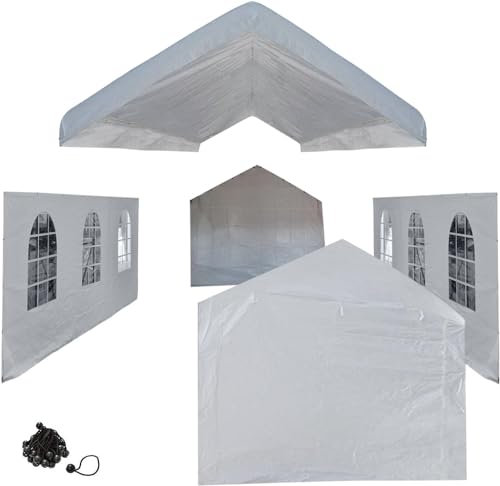 10x20 White Canopy Carport Cover Set with Valanced Top All 4