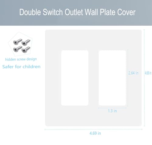 2 Gang Screwless Decorator Wall Plate Cover Double Switch Outlet Electrical Faceplate for Light Switch (4 Pack / Double Decorator-White)