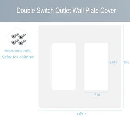 2 Gang Screwless Decorator Wall Plate Cover Double Switch Outlet Electrical Faceplate for Light Switch (4 Pack / Double Decorator-White)