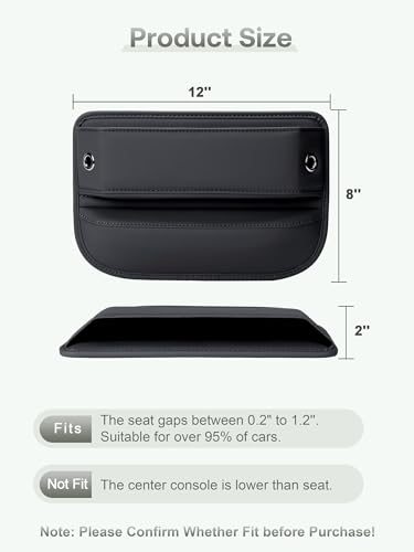 Premium Leather Car Seat Gap Filler Organizer (02 Black, 2 Pack)