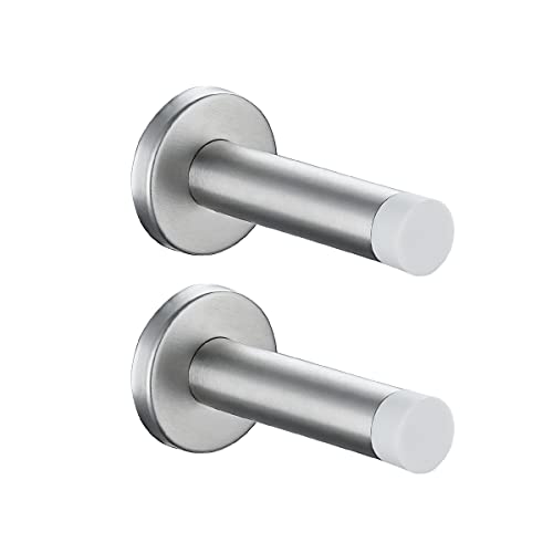 Door Stopper 304 Stainless Steel Thicken 1mm Sound Dampening Door Stop Bumper Wall Protetor 2 Pack (2 Pack / Brushed & White Tip)