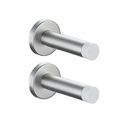 Door Stopper 304 Stainless Steel Thicken 1mm Sound Dampening Door Stop Bumper Wall Protetor 2 Pack (2 Pack / Brushed & White Tip)