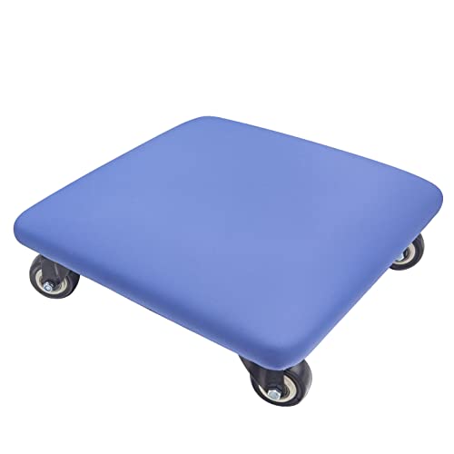 Roller Seat 360 Degree Rotating Low Stool with Wheel Chair PU Leather Universal Swivel Wheels Stool for Home Office Fitness and Garage (Square Blue)