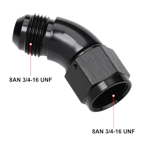 45 Degree 8AN Male to 8AN Female Swivel Full Flow Fitting Adapter Coupler Aluminum Black (8AN / Black - 45 Degree)