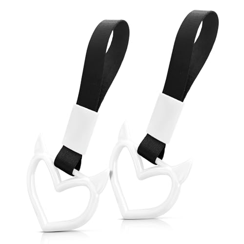 2 Pcs Devil Heart Shaped Car Handle Strap (White)