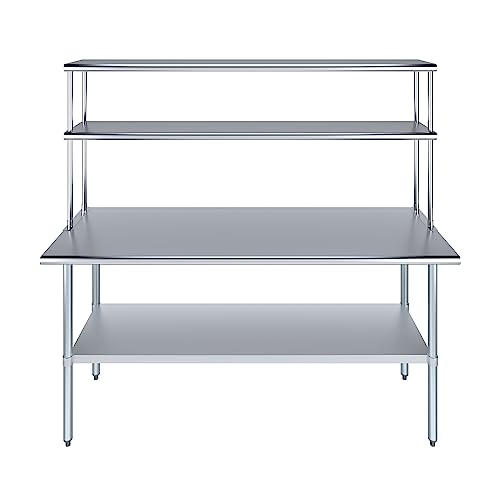 Stainless Steel Work Table Double Tier Overshelf (24" x 72" Work Table + 12" Overshelf)