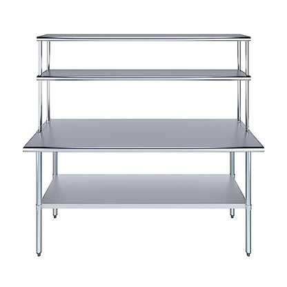 Stainless Steel Work Table Double Tier Overshelf (24" x 72" Work Table + 12" Overshelf)