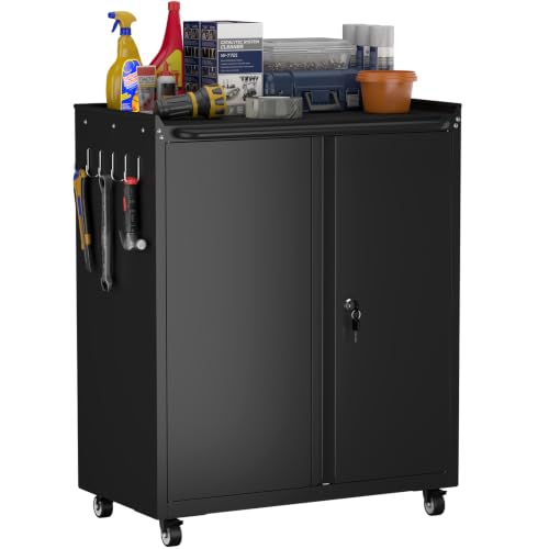 Garage Storage Cabinet with Wheels (Black / 32"H)