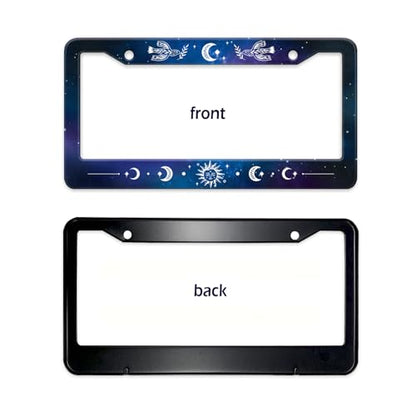 Galaxy License Plate Frame Sun Doves Moon Phase Blue Starry Sky Night Car Tag Holders Cover Metal Aluminum Rustproof Star Car Accessories for Women with Screw Caps (Starry Sky Sun Moon)
