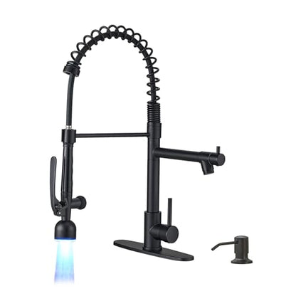 LED Commercial Kitchen Faucets with Pull Down Sprayer Matte Black (Matte Black)