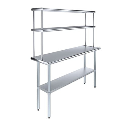 Stainless Steel Work Table Double Tier Overshelf (18" x 60" Work Table + 12" Overshelf)