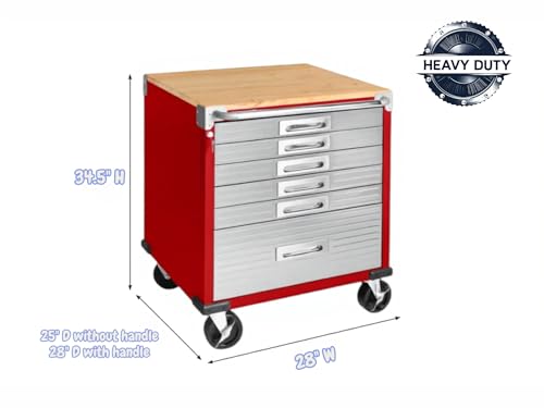 Heavy Duty Rolling Storage Cabinet with Wheels and Drawers (6 Drawer (28" W x 25" D x 34.5" H) / Red)