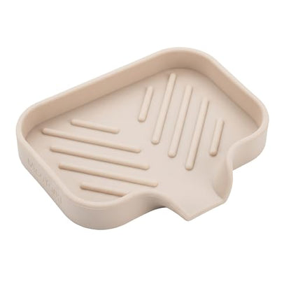Silicone Soap Dish with Drain Spout (Tapioca / S(4.9"×3.2"))