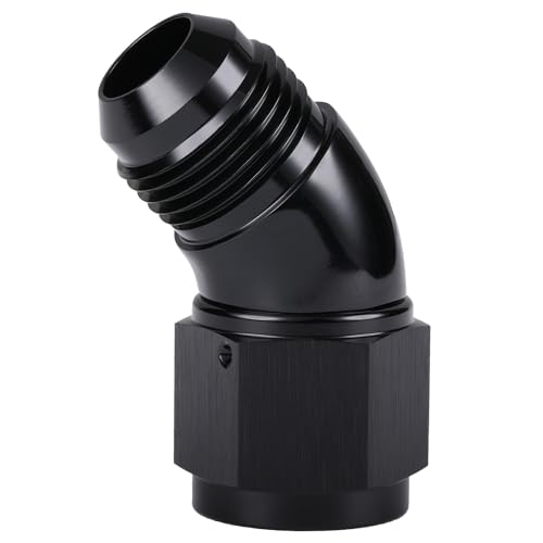 45 Degree 10AN Male to 10AN Female Swivel Full Flow Fitting Adapter Coupler Aluminum Black (10AN / Black - 45 Degree)