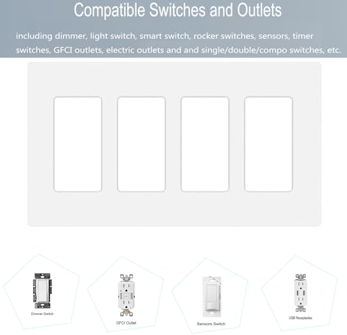 4 Gang Screwless Decora Wall Plate Cover Switch Outlet Electrical Faceplate for Light Switche (2 Pack / 4-Gang Decora-White)