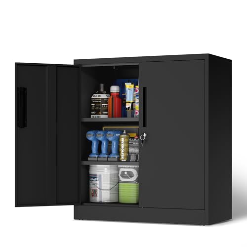 Metal Storage Cabinet for Garage (Black / M - 2 Doors & 3 Shelves (Wheelless))