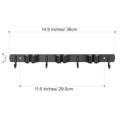 3 Racks and 4 Hooks Mop and Broom Holder Wall Mount (3 Racks 4 Hooks / Silver)