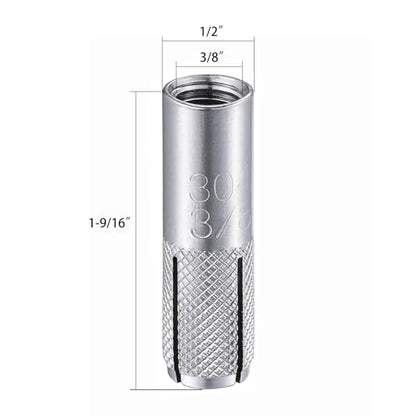 20 pcs) 3/8"-16 Premium Stainless Steel Drop in Anchors Assortment, Knurled Drop-in-Anchor for Solid Concrete, Internal Forced Expansion Screw Bolts (3/8"-16 / SS)