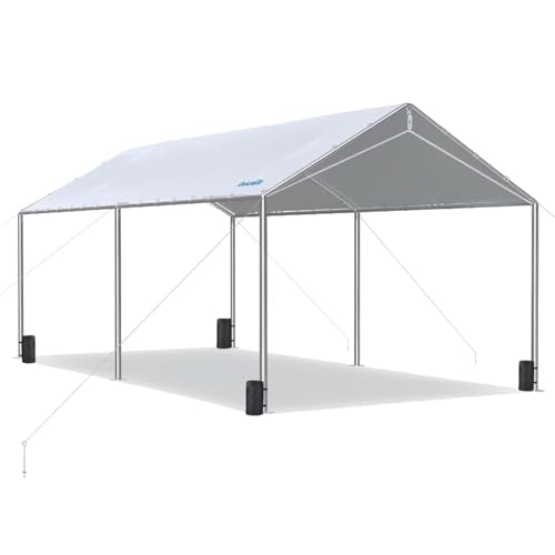 10X20ft Upgraded Heavy Duty Car Canopy Galvanized Frame Carport Outdoor Boat Shelter with 3 Reinforced Steel Cables (Gray / 10'x20')