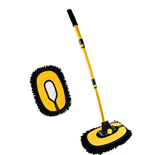 15°Curved Chenille Car Wash Brush Mop with Long Handle (Yellow-001)