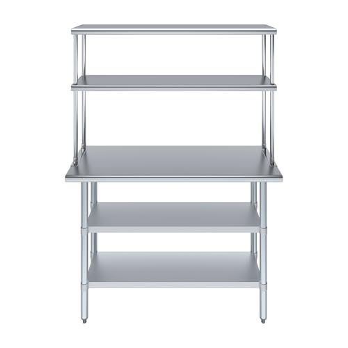 Stainless Steel Work Table with 2 Shelves (18" x 48" Table With 2 Shelves + 12" Overshelf)