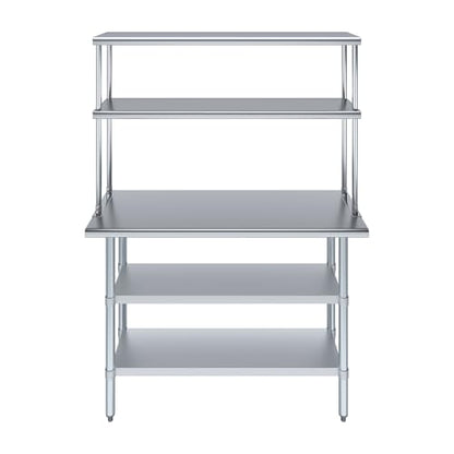 Stainless Steel Work Table with 2 Shelves (18" x 48" Table With 2 Shelves + 12" Overshelf)