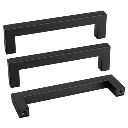 10 Pack 4-1/2 Inch Black Cabinet Handles Kitchen Drawer Pulls (Matte Black / 4-1/2 Inch Hole Centers)