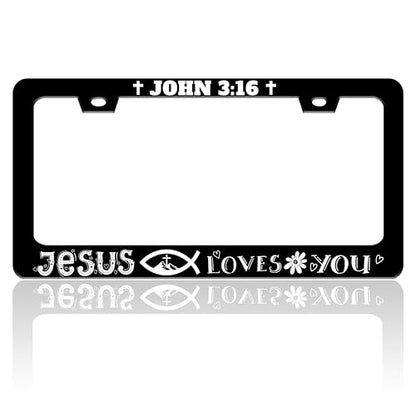 John 3 16 Christian Cross License Plate Frame Stainless Steel 6 X 12 Inch (John 3:16 Jesus Loves You)