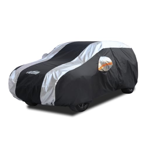 Small Car Cover All Weather Protection with Silver Stripe Design (2-S1 Fit SUV/Hatchback Length up to 178 inch)