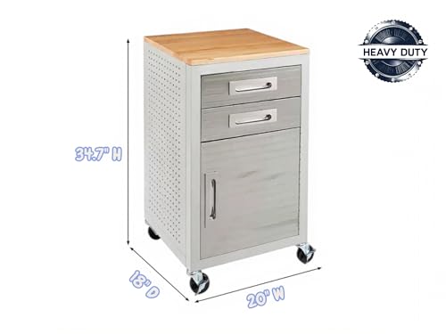 Heavy Duty Rolling Storage Cabinet with Wheels and Drawers (1 Door, 2 Drawer (20" W x 18" D x 34.7" H) / Granite)
