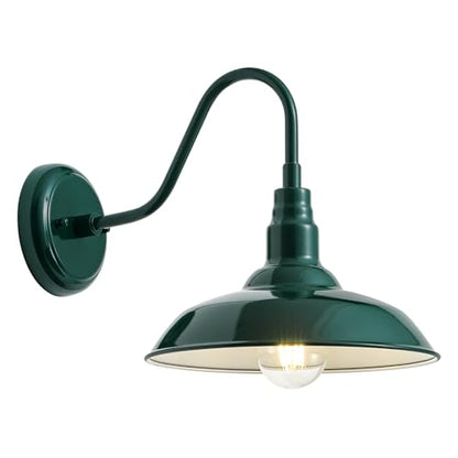 10‘’ Dome Outdoor Gooseneck Barn Light Fixture with Wall Mount (Green / 10" Dome)